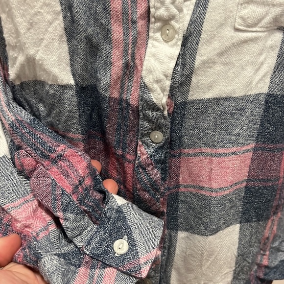 Cafe Marrakesh Flannel Button Down High Low Shirt Sz S - Picture 3 of 8
